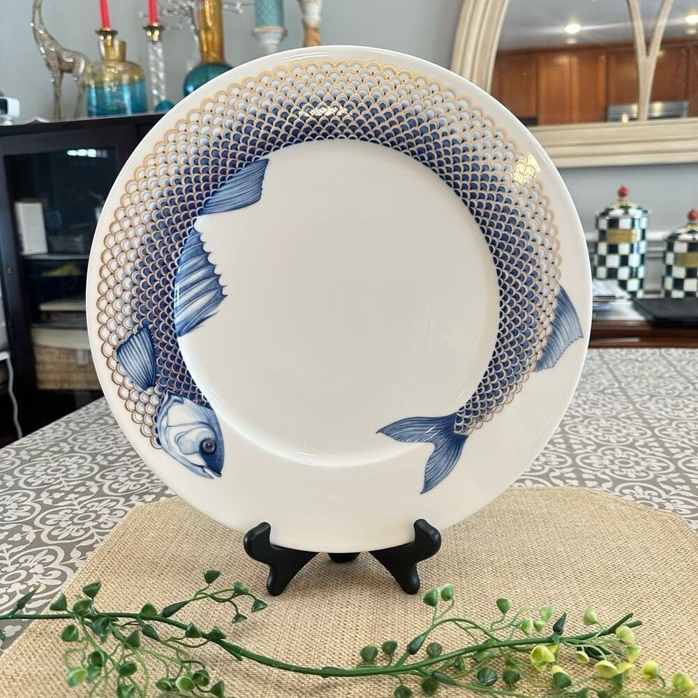 Villeroy & Boch La Mer dinner plate Blue Gold White‎ 12” Statement Piece